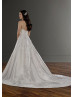Strapless Curved Neck Beaded Ivory Satin Lace Open Back Wedding Dress